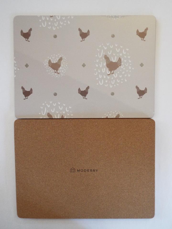 Set 4 Moderry Farmhouse Chicken Cream Hard Cork Backed Placemats and