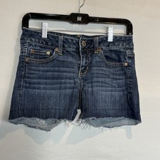 American Eagle Denim Shorts Womens Size 2 Blue Dark Wash Cutoff Super Stretch