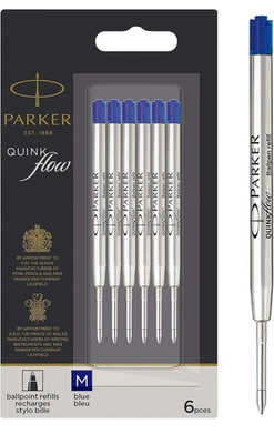 #ad Parker Authentic QUINKflow Ballpoint Pen Refills Medium Pack of 6 Blue $15.97
