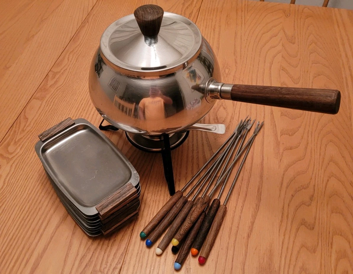 Vintage Stainless Steel Fondue Set, Japan Wooden Handle MCM
Opens in a new window or tab
