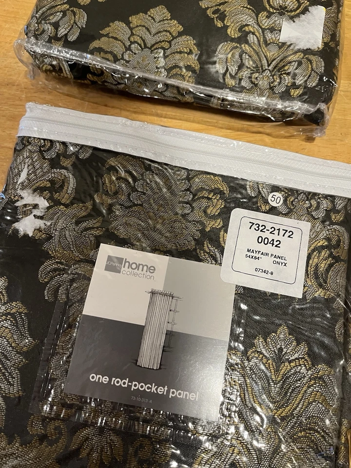 "Par floral negro JCPenney Home Onyx Mayfair Rod panel de bolsillo cortinas 54 X 84""" Foto 4 de 4