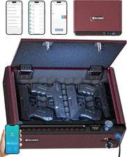 BILLCONCH Smart Gun Safe with Security Cable - Biometric Gun Safe - Burgundy Red