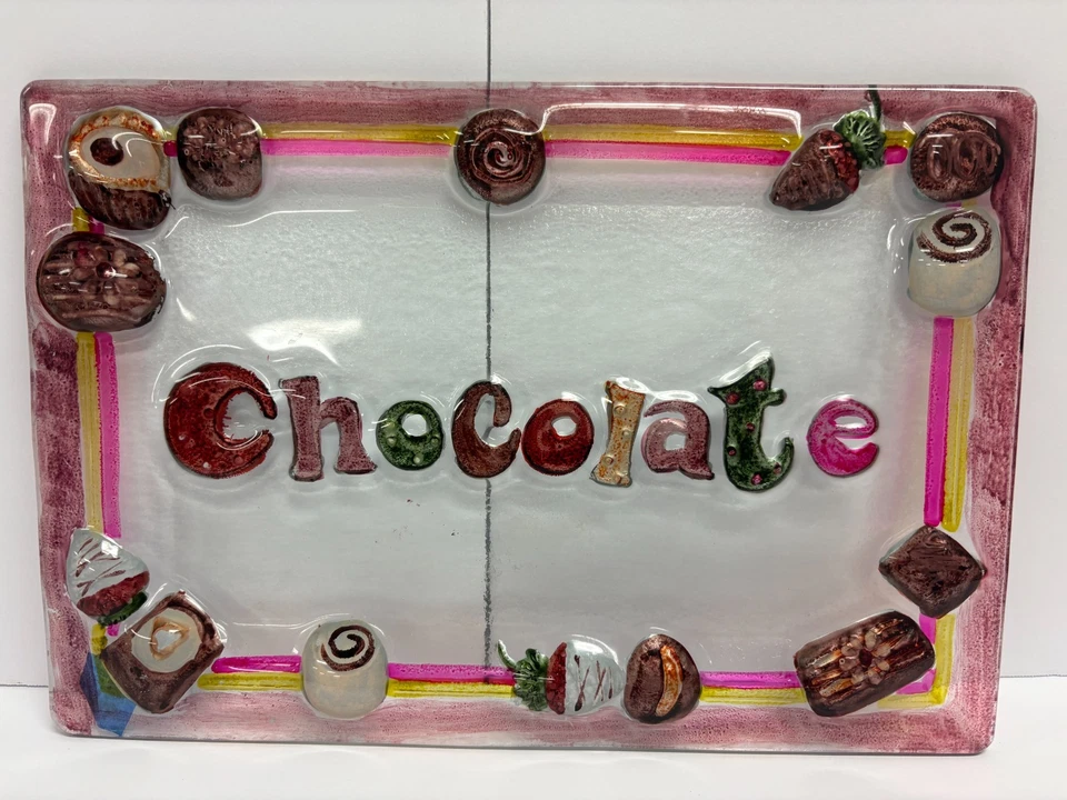 Decorative Glass Tray – Chocolate Candy Theme – Kitchen or Dessert Bar Decor - Image 2 of 4