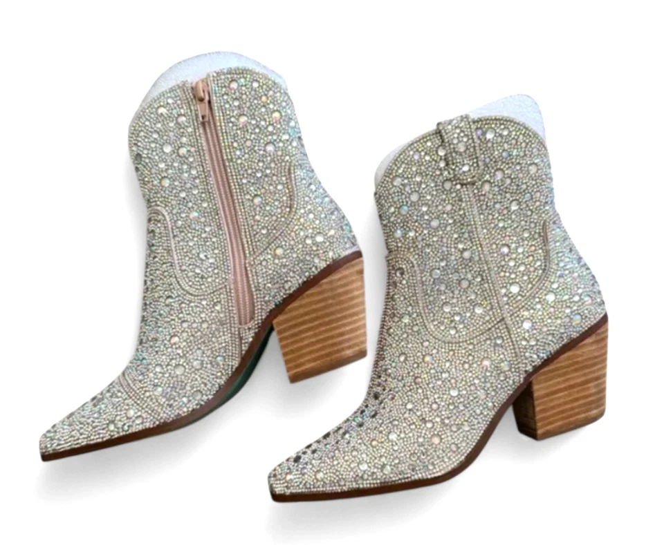 BOTAS CORTAS ESTILO VAQUERO BETSEY JOHNSON Diva Piedras Vidrio Transparente Brillantes 8 Foto 2 de 4