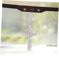 Bling Cross Car Hanging Ornament, Crystal Rhinestone Car Rearview Mirror White