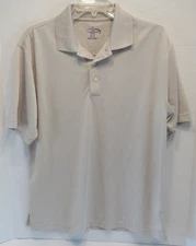 Mens Light Tan Champions Tour Short Sleeve Collared 3 Button Golf Shirt Size M
