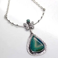 Super Deal Green Botswana Agate Larimar Necklace Gemstone Size 16" MJ