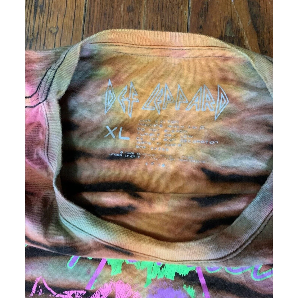 Y2K Def Leppard T Shirt Tour bleach Tie Dye RARE merch VTG XL Band Tee HANDMADE - Image 3 of 4