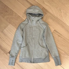 Lululemon Scuba Hoodie Jacket Gray Striped Full Zip Women’s 4