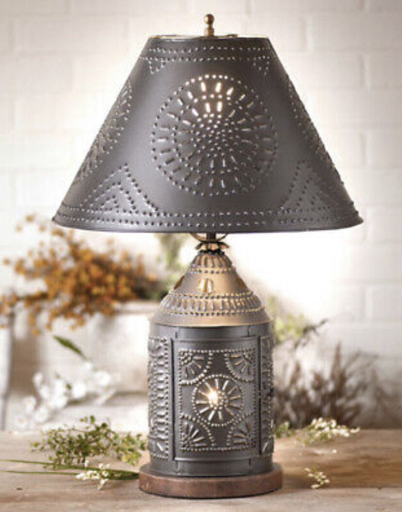 Tinner's Revere Lamp with Punched Tin Primitive Country