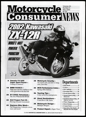 MAY 2002 MOTORCYCLE CONSUMER NEWS MAGAZINE, KAWASAKI ZX-12R