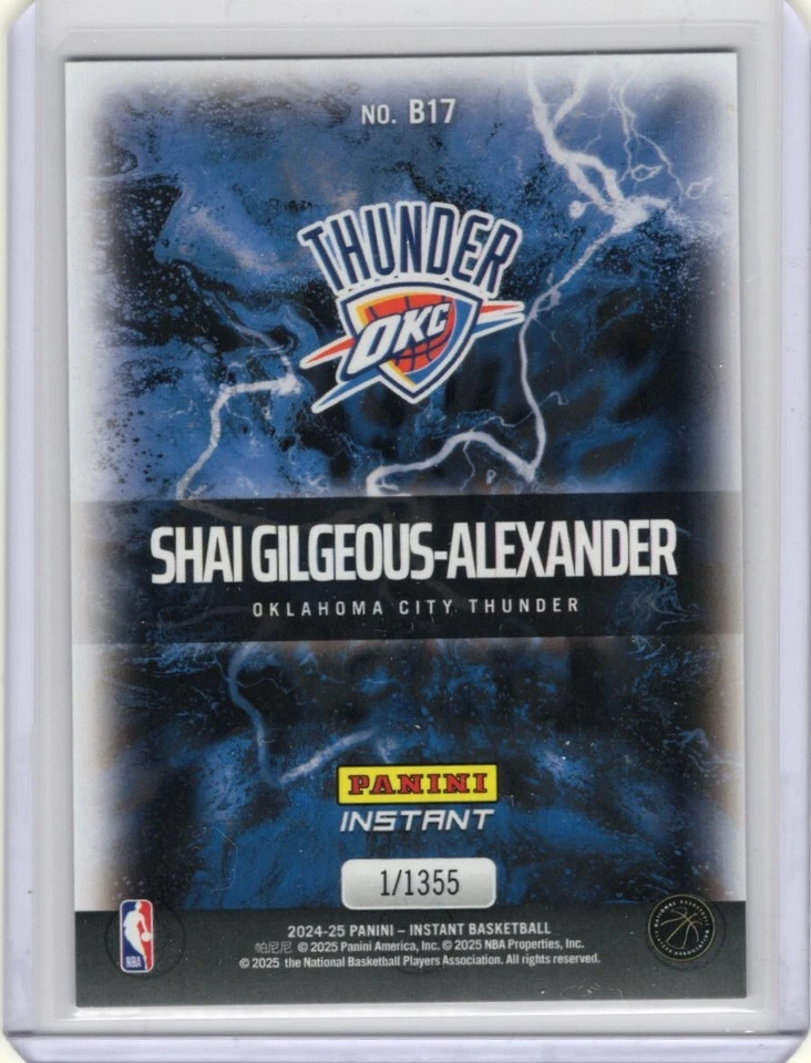 2024/25 PANINI INSTANT NBA BREAKAWAY B17 SHAI GILGEOUS ALEXANDER THUNDER 1/1355 - Image 2 of 2