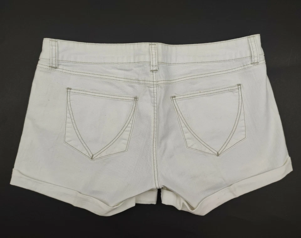 Pantalones cortos London Jean elásticos para mujer hipster blancos cintura 33 tiro bajo Foto 4 de 4