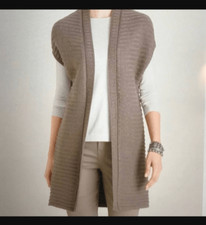 Chico's Taupe and Silver Sleeveless Long Sweater Vest, EUC, Size 2 or Large