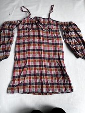 Urban Outfitters off the shoulder multicolored plaid mini dress size XS Cowgirl