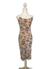NWT Spring Summer Beige With Black Floral Spaghetti Strap Midi Dress Medium