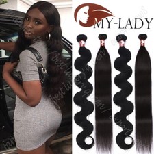 300G 1-3 Bundles Real Virgin Human Hair Extensions Weave Weft Straight Body Wavy