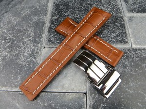 24mm Bracelet Cuir Miel Marron de Montre Boucle Déployante Set pour  Breitling P1 | eBay
