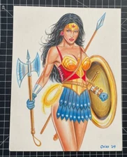 SIGNED OSIAS WONDER WOMAN COLORED PENCIL/MARKER COMMISSION 8X11.5 2009 
