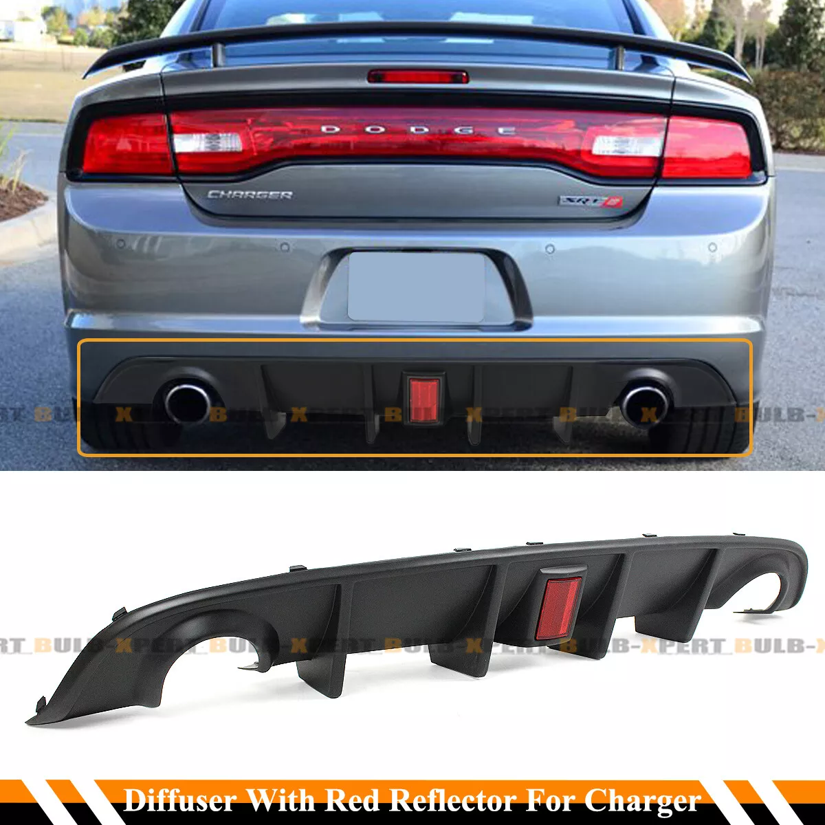 For 2012 14 Dodge Charger SRT Dual Exhaust Rear Bumper Diffuser W