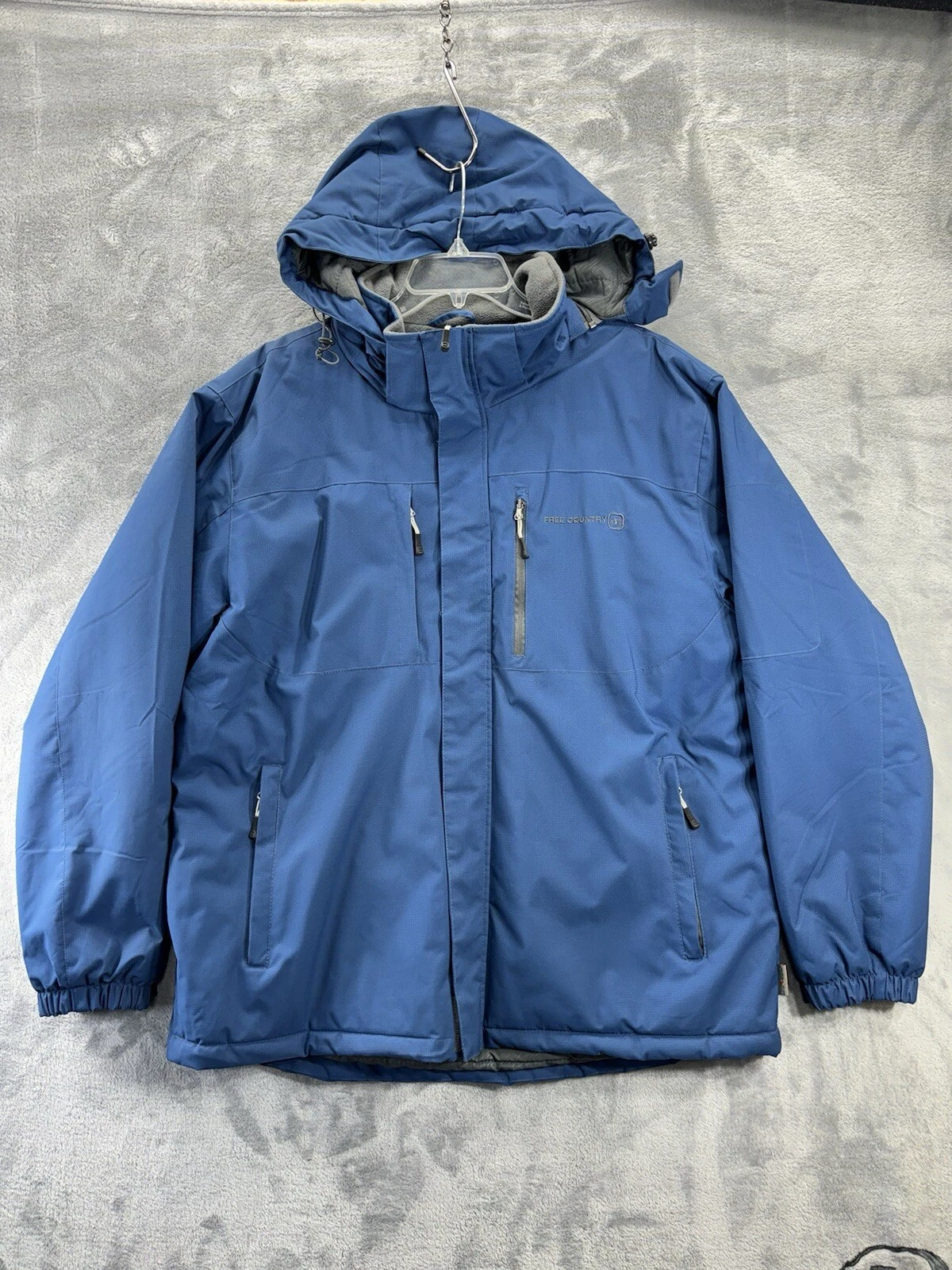 Free Country XL Cold Blue Cubic Dobby Winter Jacket Lined Hooded Quilted Outdoor