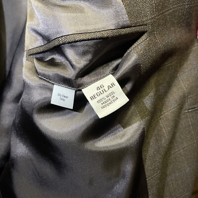 Pronto Uomo Mens Sz46 Dk Brown w/ Stripes100% WOOL 2 Button