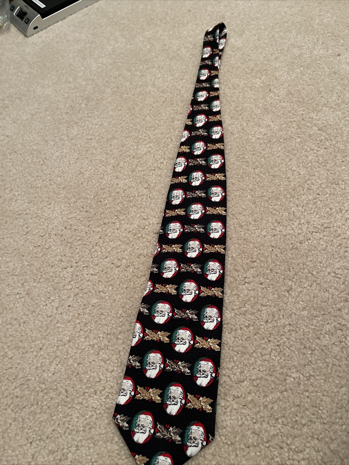 Robert Stock Black Red Santa Claus Silk Necktie for Men 57in