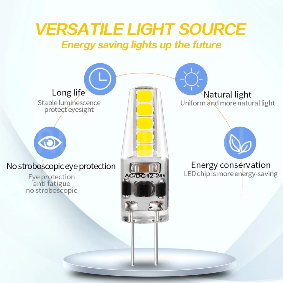 G4 2835 10 LED Auto Boot Caravan Bi-Pin Glühbirne Lampe AC/DC 12V-24V weiß/warm - Bild 2 von 4