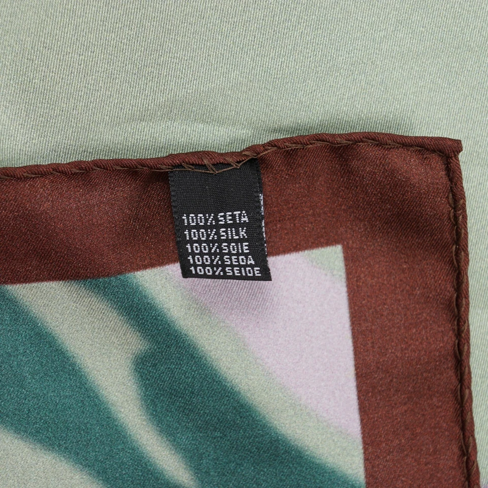Kiton Napoli Green-Brown-Pink Abstract Watercolor Print Silk Pocket Square - Image 3 of 4