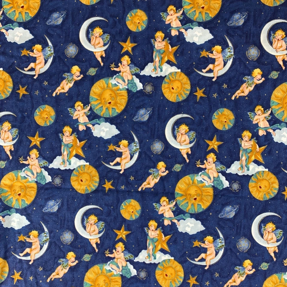 Alexander Henry Querubines Ángeles Tela Celestial Azul Tierra Nicole de Leon 1994 Foto 2 de 4