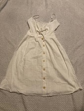 Cute Women Summer Evening White Dress with Braces, Decorative Buttons , Size S