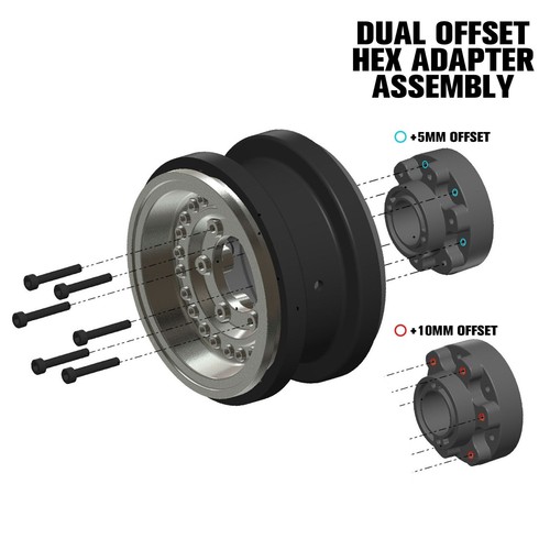 Proline Black Rhino Armory Gunmetal 2.9" Aluminum Dual Offset Wheels Axial SCX6 - Picture 6 of 7