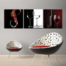 WINE/GLASS framed/mounted 3 pcs PVC canvas wall art print/better than stretched