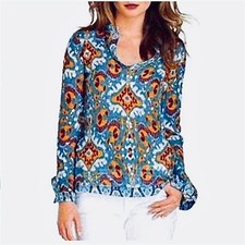 Tory Burch Stephanie Silk Blend Ikat Print Sequin Tunic Top Boho Womens 6