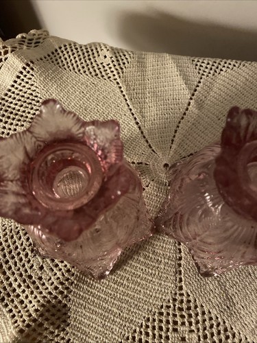 Pair Of 2 Vtg Fenton Art Glass Tulip Shape Pink Two Way Votive/Candle Holder USA - Picture 8 of 8