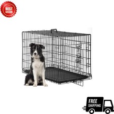 48 Inch Dog Crate for Large Dogs Folding Metal Wire Cage Double Door Black
