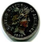 1898 Silver Barber Dime !! Full Clear Liberty !!