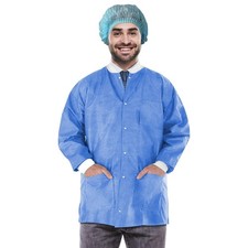 Disposable Lab Jackets SMS Blue Medical Work Gowns 100 Count Medium 30 in