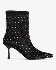 NEW EXPRESS BLACK RHINESTONE EMBELLISHED THIN HEELED ANKLE BOOTIES BOOTS SZ 6