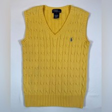 POLO RALPH LAUREN VINTAGE Y2K Yellow Cable Knit Sweater Vest Academia Size 7