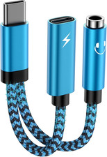 USB C Samsung Headphone and Charger Adapter, 2 in 1 Type C to 3.5mm blue