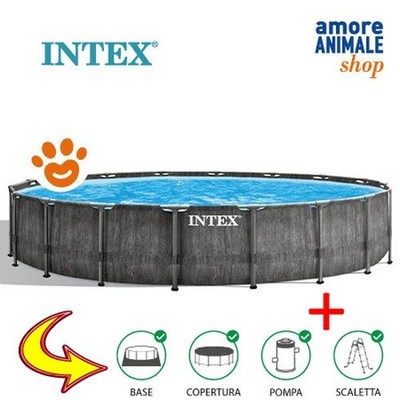 Intex Prism Rundpool Grauwood (Ø457x122cm) Mit Filterpumpe 26742