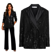 $848 IRO Weddel Oversized Sequin Tulle Blazer Sz Small Black