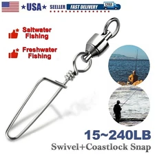 50~100Pcs Fishing Ball Bearing Swivels with Coastlock Snap Fishing Connector