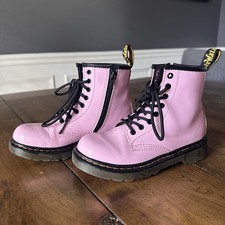 Doc Martens Pink Patent Leather - Girls Size 1 Side Zipper Black Laces