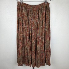 Boho Paisley Tiered Midi Skirt Vintage 90s Cottagecore Folk Elastic Waist 34"