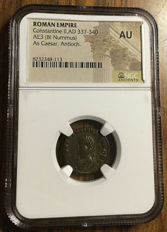 Roman Empire Constantine II AD 337-340 AE3 (BI Nummus)  As Caesar Antioch NGC AU - Image 3 of 4