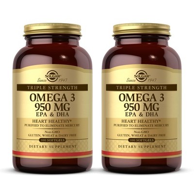 Omega 3 Softgels Triple Strength 950mg 100 Count Pack of 2 Solgar Supports Joint