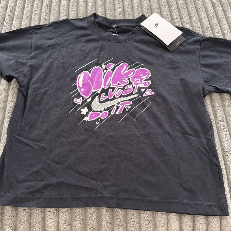NWT Nike Girls Medium Loose Fit Tee Just Do It Black Purple