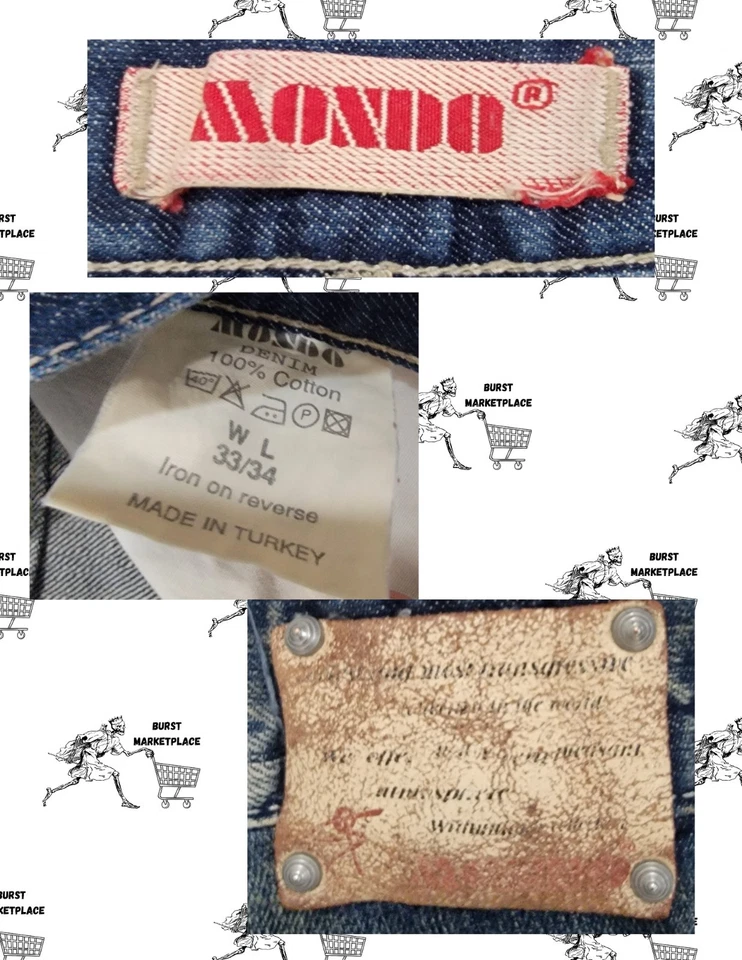 Pantalones de mezclilla para hombre MONDO vintage Y2K talla 33 cintura 34 largo increíble Brad trabajo por todos lados Foto 4 de 4